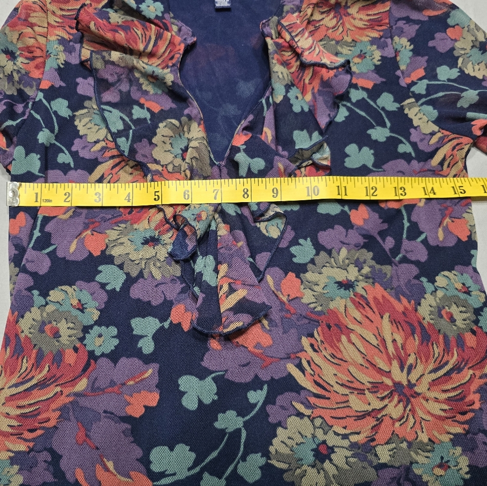 Chaps Multicolor Floral Ruffle Blouse - Picture 4 of 8